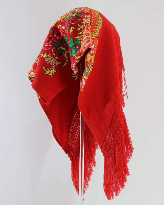 Viana Scarf - Minhoto Type - Full Scarf with Fringe - Red