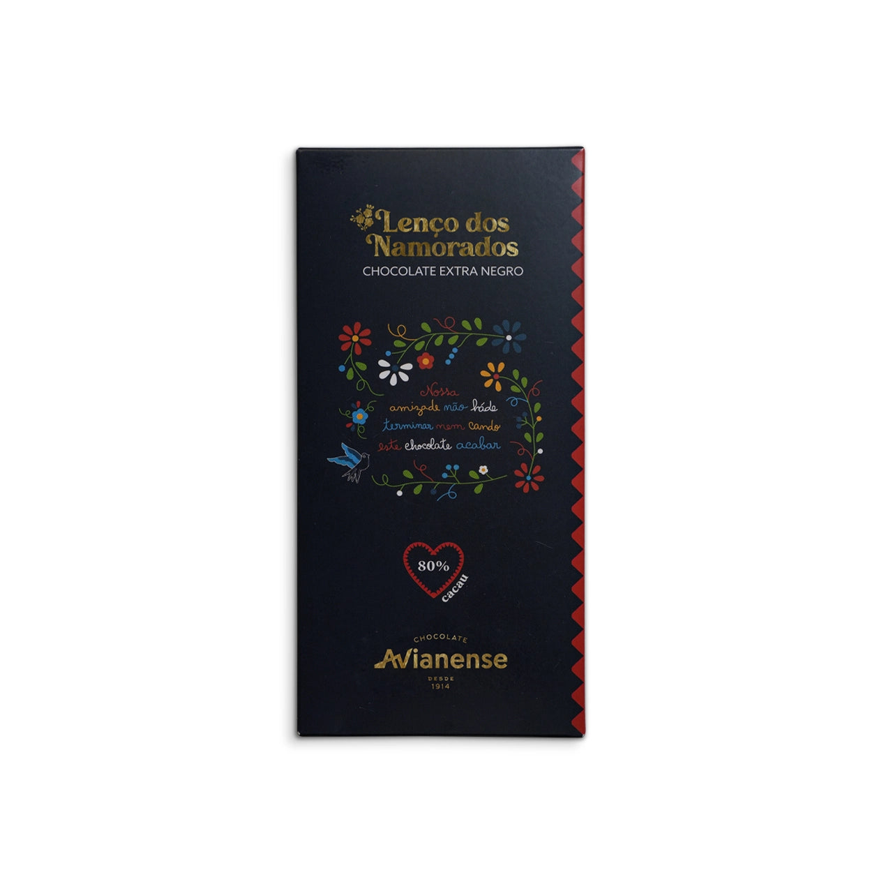 Lenço dos Namorados - Tablete Chocolate Negro 80% - Chocolate Avianense 100 g